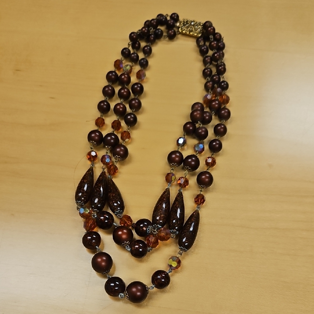 Vintage Multi-Strand Brown Beaded Statement Necklace - Women Jewelry
